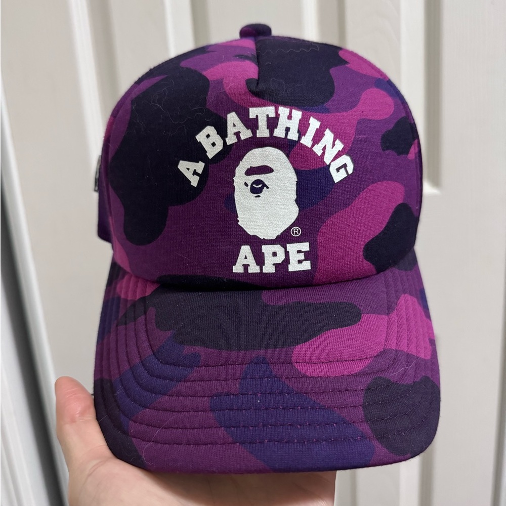 Bape purple college camo trucker hat
